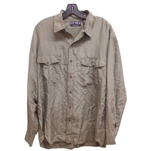 My Silk Olive Green Silk Button Down Shirt Size Large